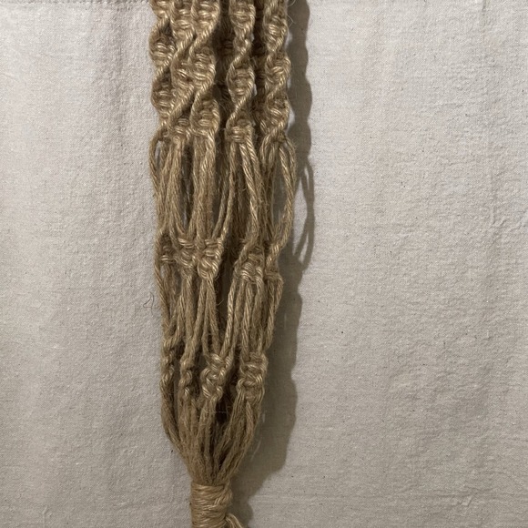 Vintage Macrame Jute Plant Hanger Large Planter Basket 75" BOHO Wood Bead 70s - Picture 11 of 11